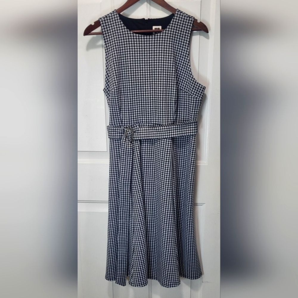 Anne Klein Black & White Sleeveless Fit & Flare  Houndstooth Dress Size 14P